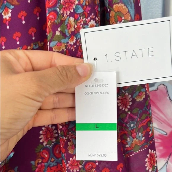 1. State Red and Purple Tie Front Ruffled Blouse - Picture 11 of 11